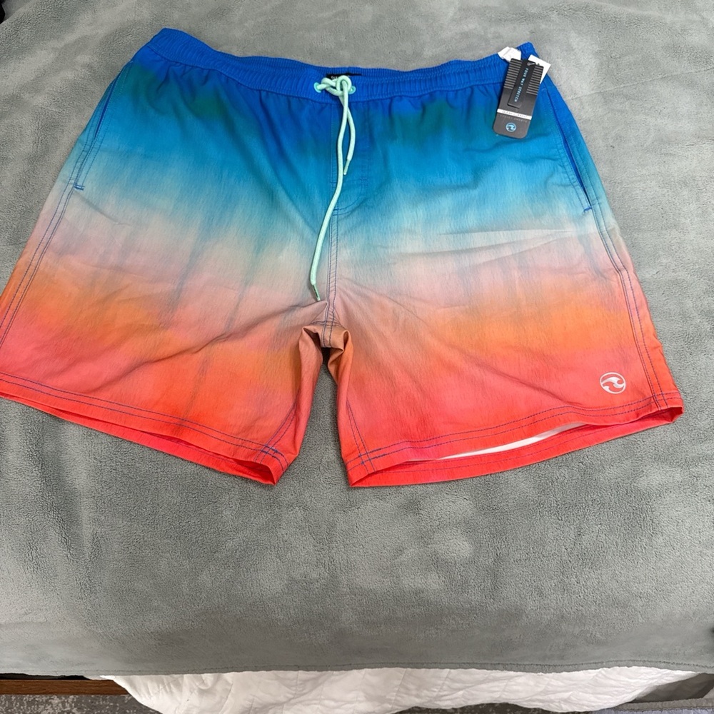 Ocean Current Men's Ombre Blue to Coral Swim Board Shorts